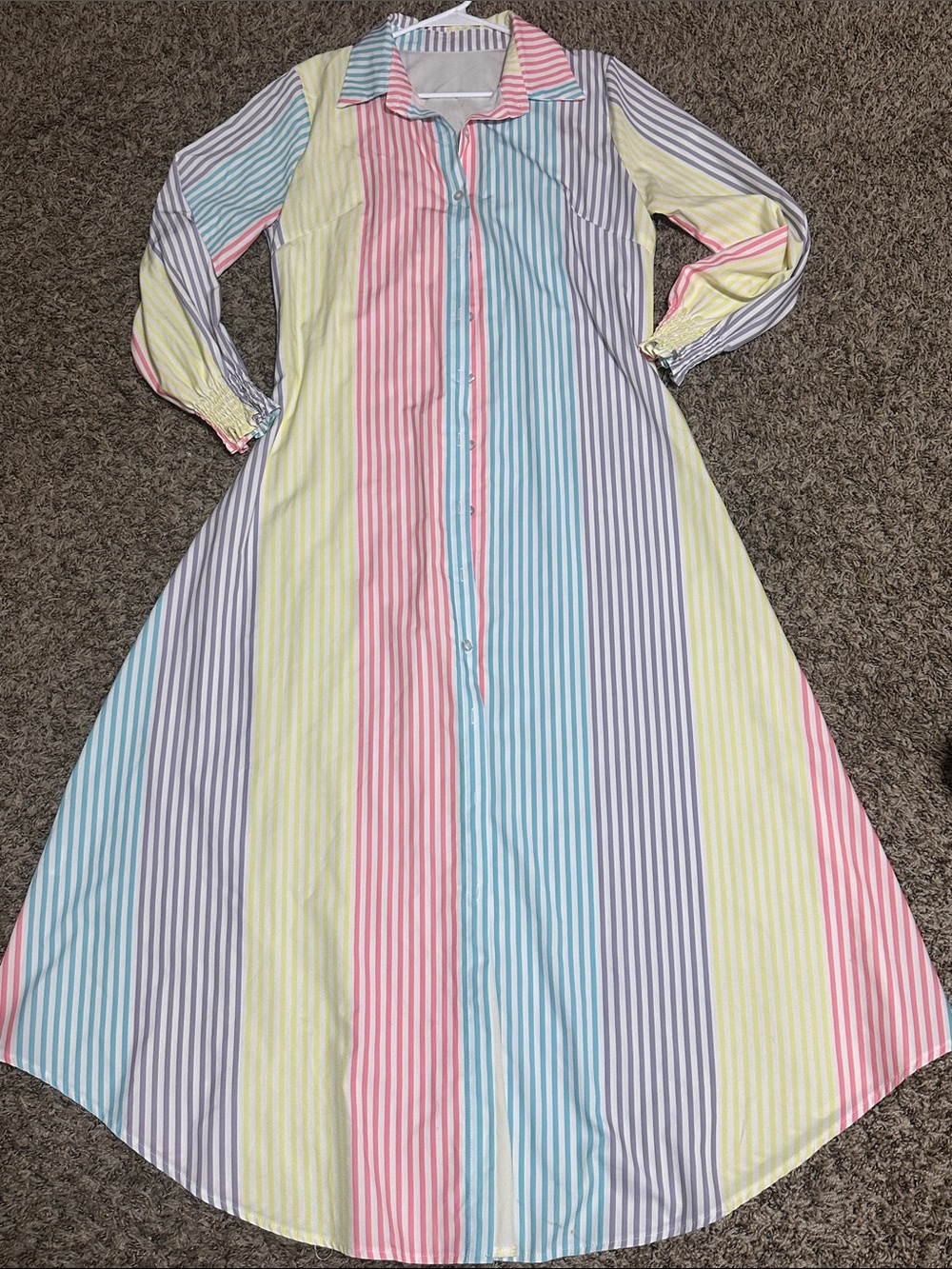 Girls' Pastel Striped Button-Front Casual Dress